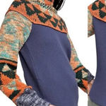 Free People Orange and Blue Cotton Blend Patterned Sweater Size XL EUC Photo 0
