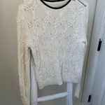 Loft Faux Leather Trim Cable Knit Sweater Ivory Size Large Photo 12