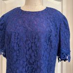 Vintage 80s all over lace short sleeve blouse Blue Size 8 Photo 4
