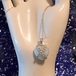 14K Gold Jade & Diamond Heart Pendant Necklace Photo 3