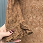 Oscar de la Renta Brown Crochet Knit Top Ruffle Collar Sleeves Small Y2K Vintage Photo 7