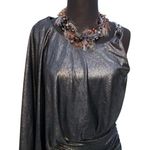 Cache  Pewter Chain 1Shoulder Dress New Lined Dolman Sleeve Event Ruched NWT $188 Photo 0