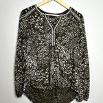 Lucky Brand  Green Floral Embroidered Long Sleeve Top Photo 3