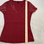 SheIn Maroon Lace Panel Rib Knit V-neck Short Sleeve Stretchy T-shirt Top Sz M Photo 6
