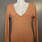 Revamped Dress Womens Medium Brown Ribbed Knit Long Sleeve V Neck Sweater Photo 0