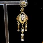 Chandelier cream color enamel clear & amber rhinestones set in antique brass Photo 1