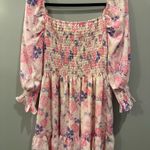 Peach Love  Floral Square Neck Ruffle Sleeve Babydoll Dress Photo 1