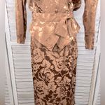 Oleg Cassini  Vintage Silk Skirt Set Brown Floral Jacquard-10 Photo 5