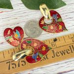 Vintage 70s Chunky Floral Heart Stained Glass Look Earrings Brooch Set Red Multi Red Photo 5