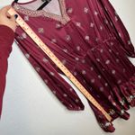 Shyanne Burgundy Embroidered V Neck Smocked Waist Ruffle Hem Dress Women Large Photo 4