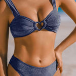 Cupshe  Dazzling Navy Heart Ring bikini top and mid-rise bottoms set Photo 0