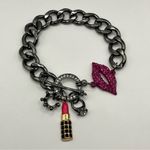 Boutique Chunky Chain Bracelet with Crown, Lipstick, Ring, and Pink Lip Charm Photo 0