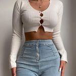SheIn White Knit Ribbed Long Sleeve Crop Top Photo 0
