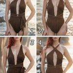 Zaful NWT Navy Plunge One Piece Swimsuit - Small Photo 2