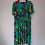 Susan Graver  QVC Size L Liquid Knit Faux Wrap Dress in Green Tropical Photo 7