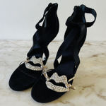 2019 GIAMBATTISTA VALLI x H&M Suede Black Crystal Lips Sandals Heels Photo 0