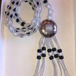 2 Vintage Silver Black & White Beaded Necklaces Tassel Photo 2