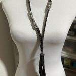 Black Braided Leather Lariat Western Necklace Silver Accents Vintage Italian Photo 1