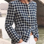 ZARA Tweed Preppy Knot Button Blazer Jacket Size Large Photo 0