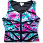 Bisou Bisou  pink black floral stretch bodycon top M Photo 0