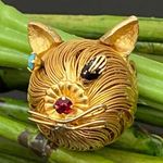 Head Vintage Unsigned Gold-tone Wired Cat CZ Stones Small Cat Brooch Photo 11