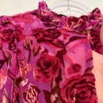 Anthropologie O.P.T Velvet Floral Cutout Puff Sleeve Mini Dress Fuchsia Pink M Photo 5