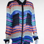 Bisou Bisou Blue Orange Striped Sheer Tunic Button Down Size XL Photo 0