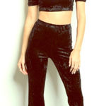 None Womens Black Velvet Two-Piece Set Cozy Sexy High Waist Long Pants Lounge Photo 0