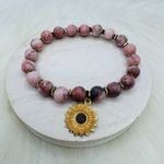 Pink Beaded Bracelet w/ Sunflower Charm Photo 1