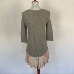 Dylan  Small Knit Sweater Dress Gray Lace Hem Boho Chic Cozy Long Sleeve Tunic Photo 4