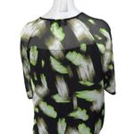 DKNY Women's Black Green Mesh Printed 3/4 Sleeve Tie Hem Blouse Top Size XS Photo 1