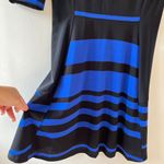 Gabby Skye Sz 8 Blue Black Stripe Elbow Sleeve Fit Flare Stretch Midi Dress Zip Photo 6