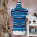 Eddie Bauer Size Small S Cotton Striped Stripes Blue Turtle Neck Sleeveless Ribb Photo 2