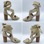 Raye Revolve x Mia Heel Nude Nubuck Suede Strappy Wrap Wood Block Heel Beige 7.5 Photo 10