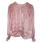 Free People NWT Freya Frost Long Balloon Sleeve Sheer Button Up Blouse Large Photo 7