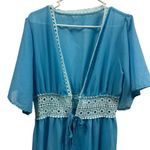 Vintage Blue Double Tie Waist Nightgown Dressing Gown Robe Maxi Length Womens L Size L Photo 8