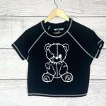 Hot Topic NWT Black & White Damaged Teddy Bear Cropped T-Shirt Size Small Photo 7