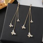Gold Butterfly Crystal Long Tassel Dangle Drop Earrings for Women Photo 3