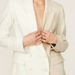 Veronica Beard  Braeton Tan White Dickey Blazer Jacket Officewear Linen size 14 Photo 0