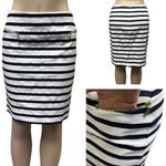 Anne Klein Cotton Blend Pencil Skirt Black White Striped Zip Pockets Womens 6 Photo 1