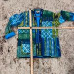 Yak Majik Womens Green Blue Floral Paisley Textured Jacket Sz Medium Photo 4