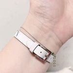 Valentino Garavani Authentic White & Black Thin Leather VLTN Buckle Bracelet Photo 3
