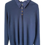 Ralph Lauren Lauren Navy Blue Collard Ribbed Knit Pullover Ling Sleeve top Photo 0