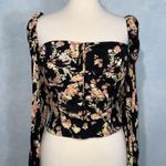 Free People  Hillary Square Neck Poof Long Sleeve Floral Keyhole Crop Top M NWOT Photo 0