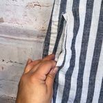 Beach Lunch Lounge Shirt Women Small Gray White Striped Hi Lo Fringe Hem Blouse Photo 3