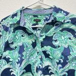 Talbots Womens Petite Large Abstract Paisley Blue Green Long Sleeve Work Casual Photo 1