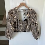 Farm Rio NWT + Anthropologie Puff-Sleeved Sweetheart Blouse Top in Black / Cream Photo 4