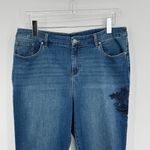 Chico's  The Platinum ankle jeans size 12 embroidered lace cuff crop blue denim Photo 1