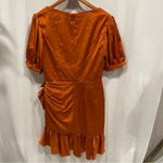 Mac Duggal  NWT pumpkin spice sexy satin puff sleeve mini ruffle dress faux wrap Photo 5