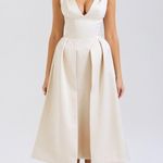 House Of CB  Paloma Vintage Cream Satin Pleated Midi Dress XL Photo 9